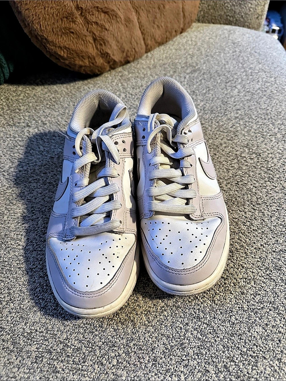 Nike Dunk Low-Top Sneakers in White & Gray